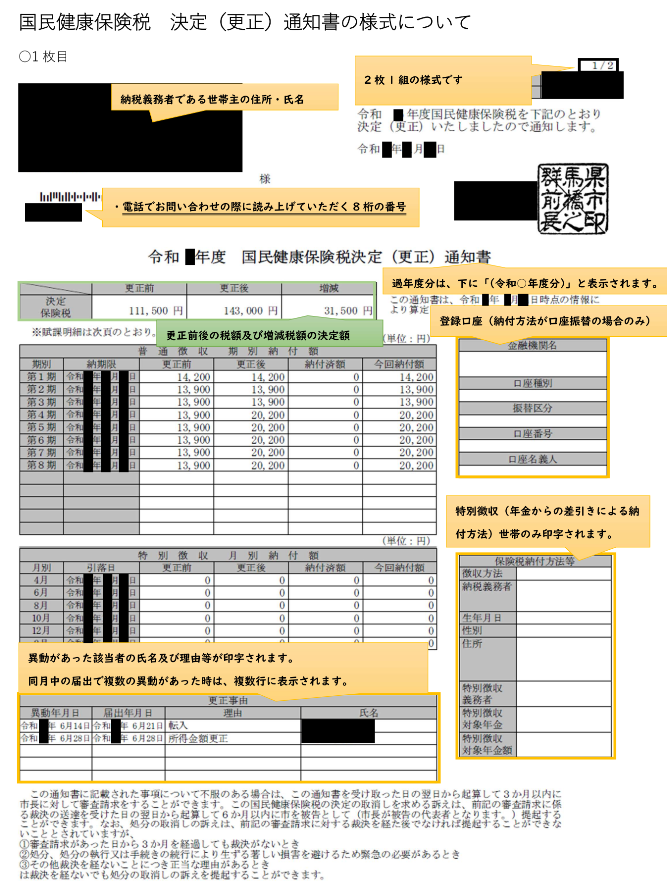 国民健康保険税決定(更正)通知書の様式_1枚目