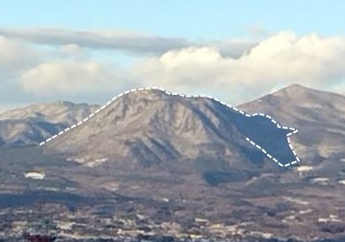 市役所12階から見る「赤城の寝牛」補助線あり