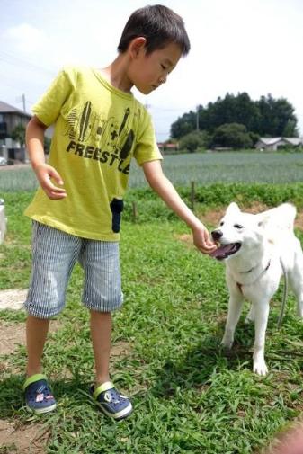 樺澤さんの息子さんと犬のきなこちゃんのツーショット写真