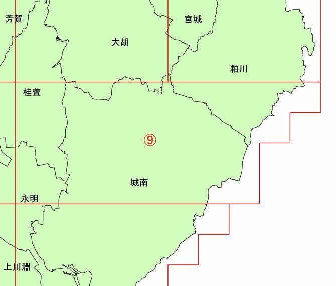 現形図_分割9.の画像 桂萱地区南東部 永明地区東部 城南地区北部が赤枠で囲まれている