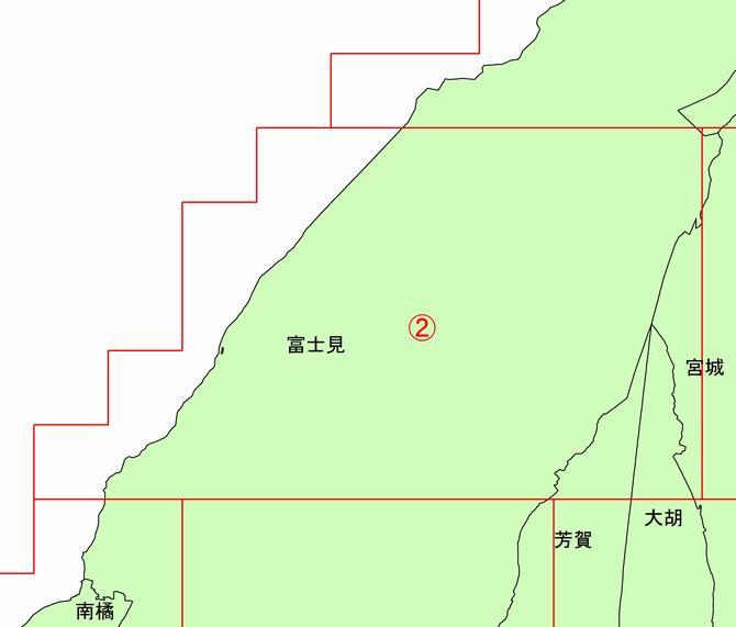 地形図分割2.の画像  富士見地区中央部が赤枠で囲まれている