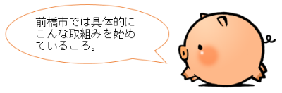 ころとんがコメントしている画像です。「前橋市では具体的にこんな取組みをはじめているころ。」