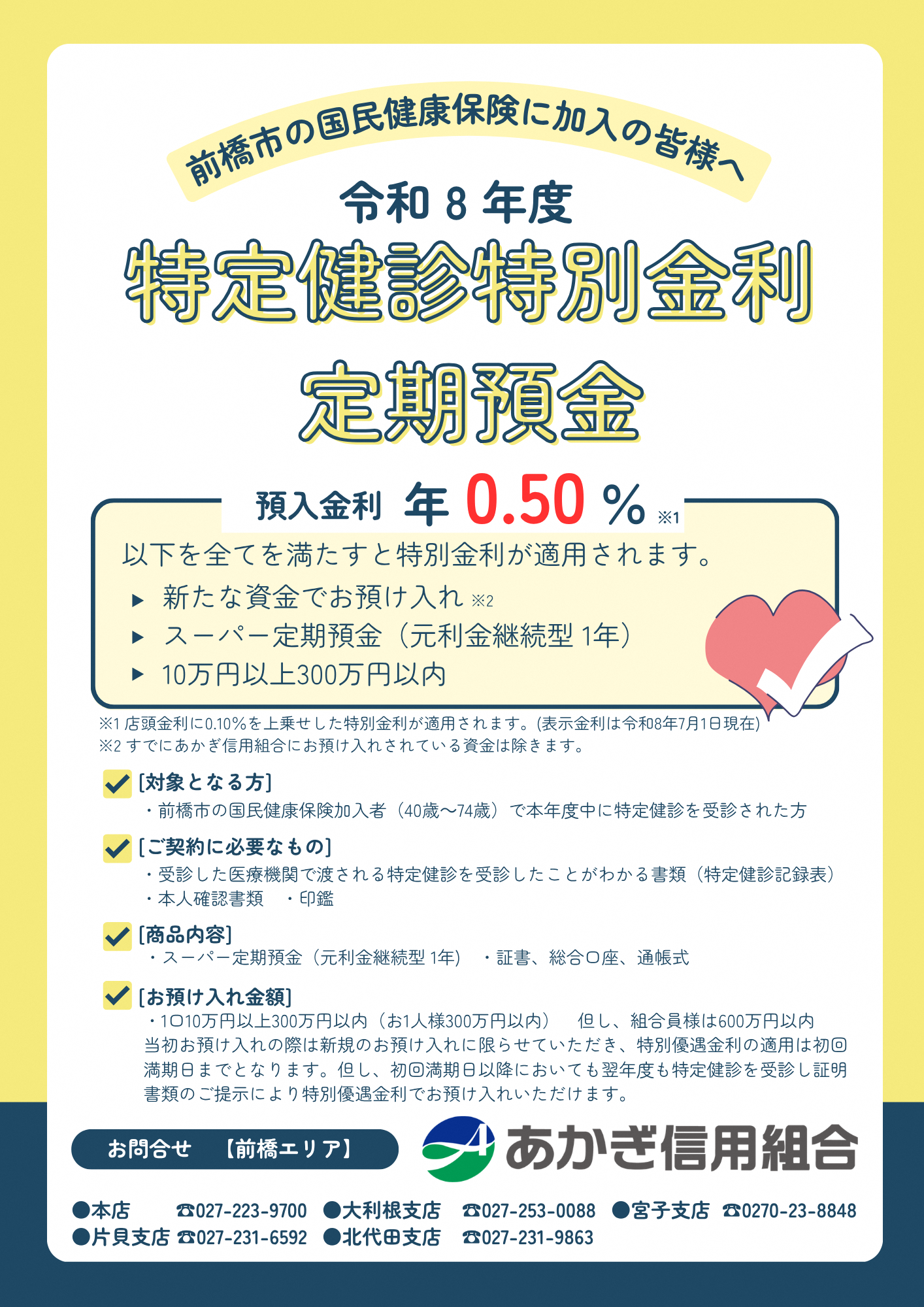 あかぎ信用組合特定健診特別金利定期預金チラシ