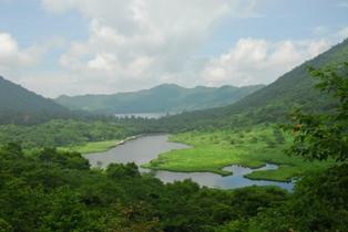 鳥居峠から望む覚満淵（赤城山）の写真